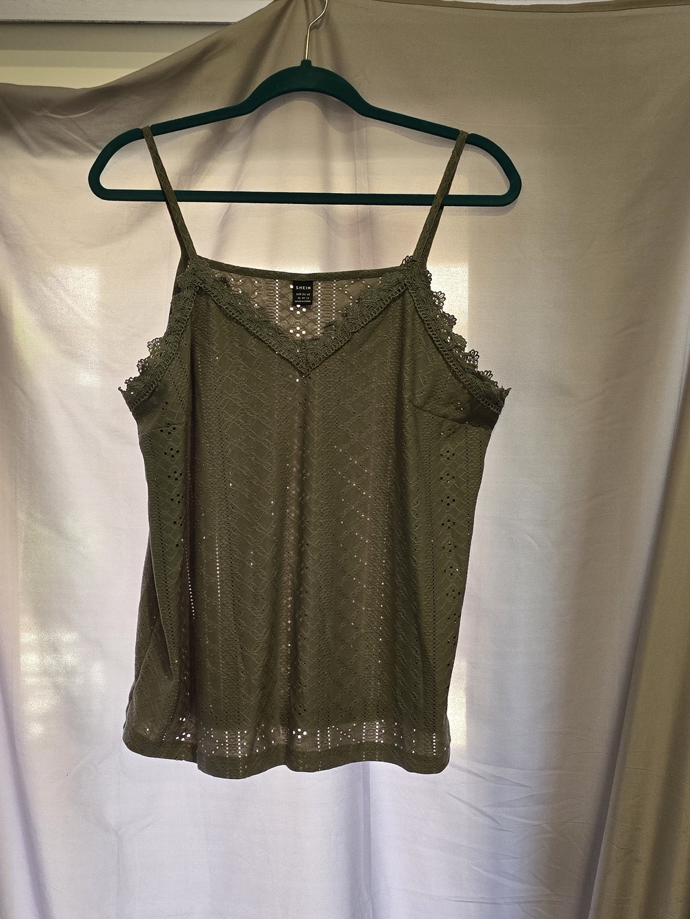 SHEIN Gray Eyelet Lace-Trim Camisole